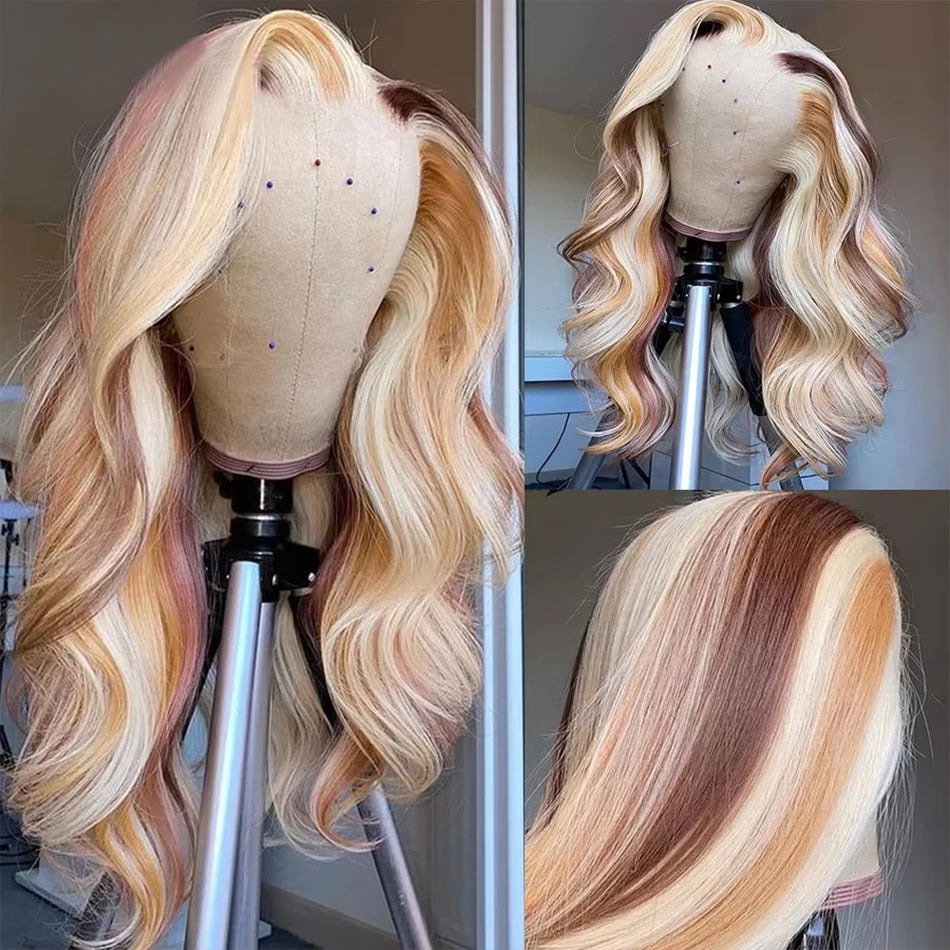 Straight 13x4 HD 4/613 Brown Lace Frontal Wigs Human Hair Transparent Lace Front Wigs For Women Honey Blonde Brazilian Hair Wig