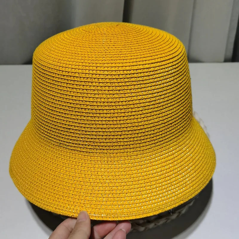 Women Straw Sun Hat Foldable Packable Wide Brim Summer Hat Flat Beach Hat Ladies Crochet Bucket Hat packable sun hat