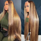 Highlight Wig 13x4 HD Lace Front Wigs Human Hair 250% Density  Straight Lace Closure Wigs Human Hair 4/27 Honey Blonde Lace Frontal Wig for Women 16 Inch