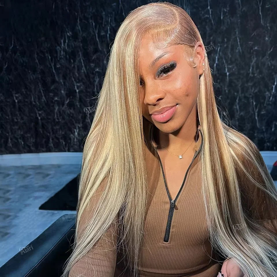 Straight 13x4 HD 4/613 Brown Lace Frontal Wigs Human Hair Transparent Lace Front Wigs For Women Honey Blonde Brazilian Hair Wig