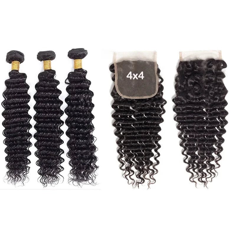 Burmese Curly Bundles with Frontal 100% Human Hair Weave Deep Wave Bundles and Closure Curly Bundles and Frontal For Extension