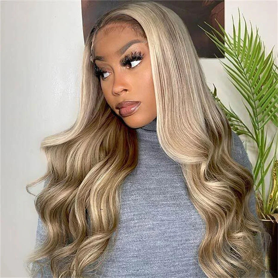 Straight 13x4 HD 4/613 Brown Lace Frontal Wigs Human Hair Transparent Lace Front Wigs For Women Honey Blonde Brazilian Hair Wig