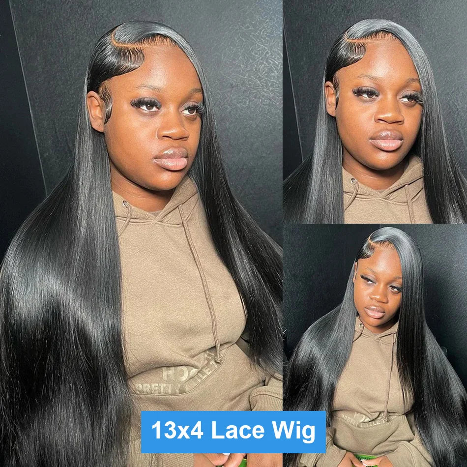 Vietnamese Straight Human Hair Wigs 13x4 Transparent Lace Frontal Wigs Remy Hair Preplucked 230% Density Glueless Wig For Women