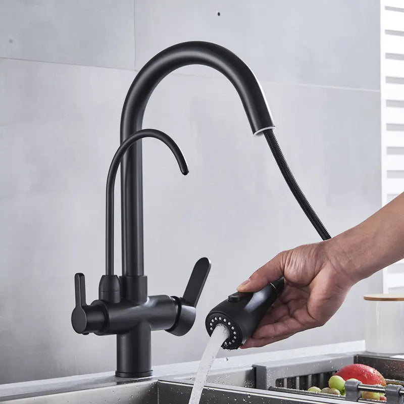 Gold /Black/Chrome Kithcen Purified Faucet Pull Out Water Filter Tap 2/3 Way Torneira Hot Cold Mixer Sink Crane Kitchen Drink