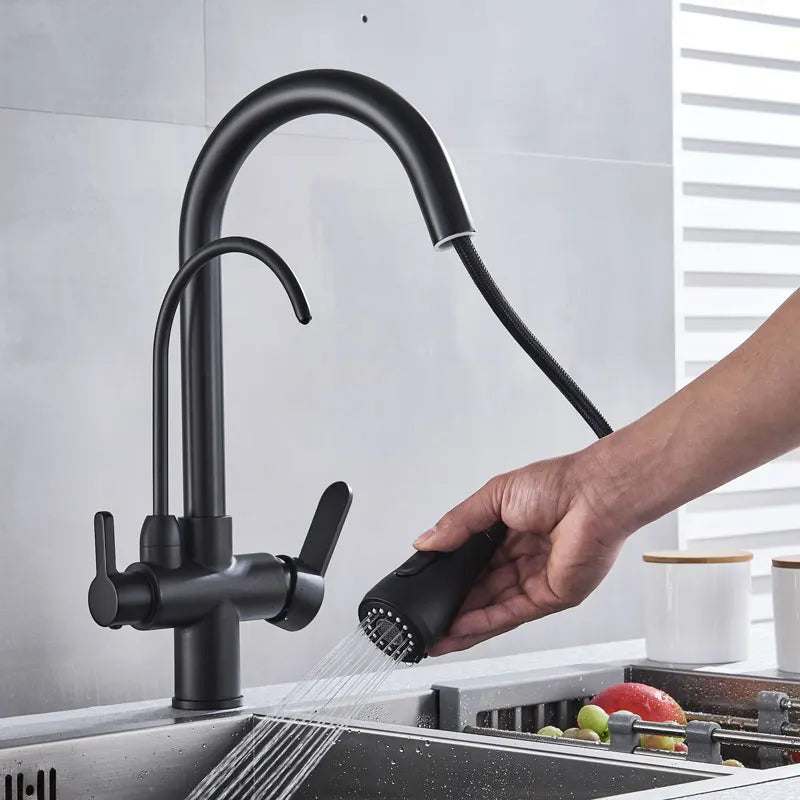Gold /Black/Chrome Kithcen Purified Faucet Pull Out Water Filter Tap 2/3 Way Torneira Hot Cold Mixer Sink Crane Kitchen Drink