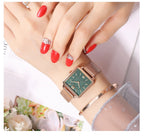 Japan Quartz Movement Green Dial Roman Square Watches Case Stanless Steel Fashion Wristwatch Ladies Rose Gold Watches For Women