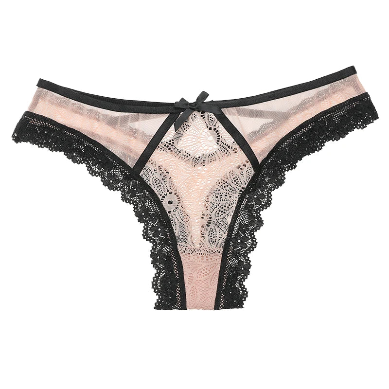 SP&CITY European Luxury Lace Sexy Women Underwear Transparent Bow Hollow Out Panties Sex Thong Low Waist Seamless Briefs Tanga