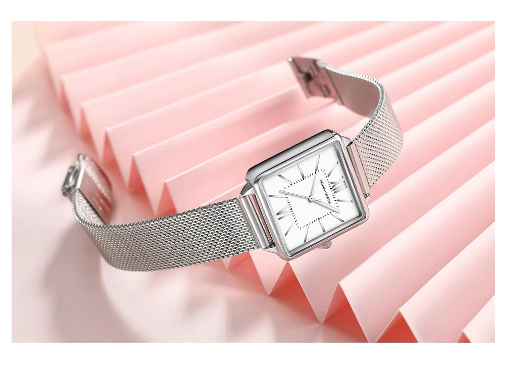 Japan Quartz Movement Green Dial Roman Square Watches Case Stanless Steel Fashion Wristwatch Ladies Rose Gold Watches For Women