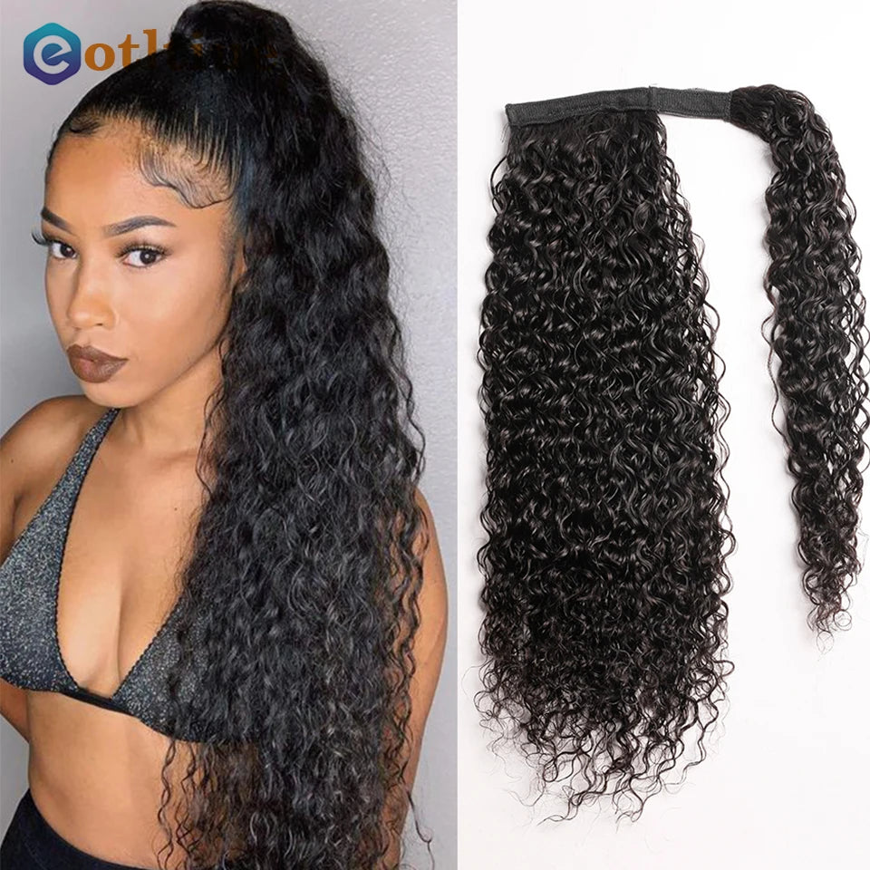 15A Body Wave Ponytail Human Hair Wrap Around Clip in Hairpiece Remy 3C Pony Tail Kinky Curly Ponytail Kinky Straight Ponytail