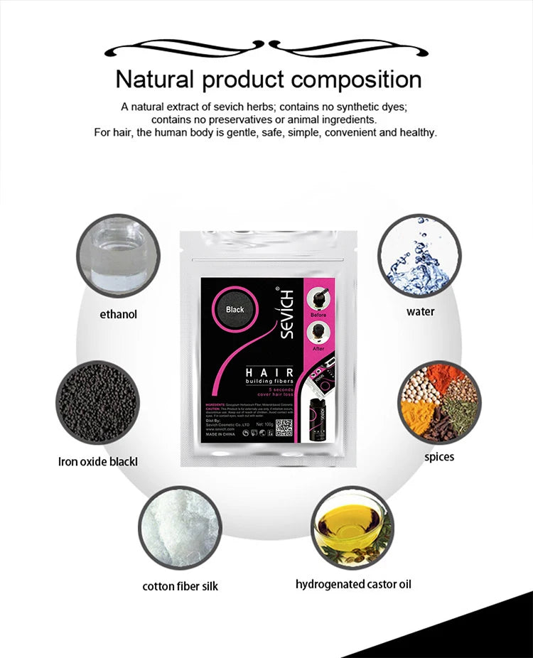 Sevich Hair Fiber Refill 100g Hair Loss Products Keratin Thickening Spray Hair Building Fibers Powders Keratin Hair Regrowth