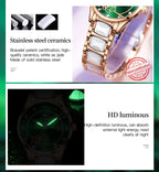 OLEVS Luxury Women Watch Camellia Quartz Japan Movement 30M Waterproof Watch For Women Ceramics Women Wristwatch