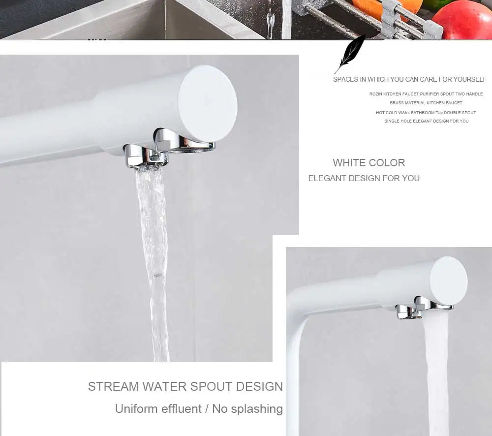 Chrome Purified Water Kitchen Faucet Pure Water Filter Deck Mounted Faucet Crane Dual Handles Hot Cold Water Mixer Taps