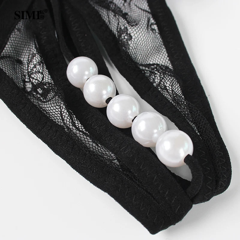 Women Lace Panties Thongs Pearl Pendant Embroidery G-String T-Back Briefs Underwear Ladies Panties Sexy Lingerie Female Pants