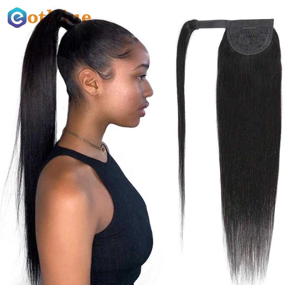 15A Body Wave Ponytail Human Hair Wrap Around Clip in Hairpiece Remy 3C Pony Tail Kinky Curly Ponytail Kinky Straight Ponytail