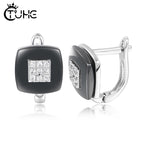 Fashion Square Stud Earrings Ceramic AAA Cubic Zirconia Silver Color Simple U Shape Korean Earrings For Women Send Friend