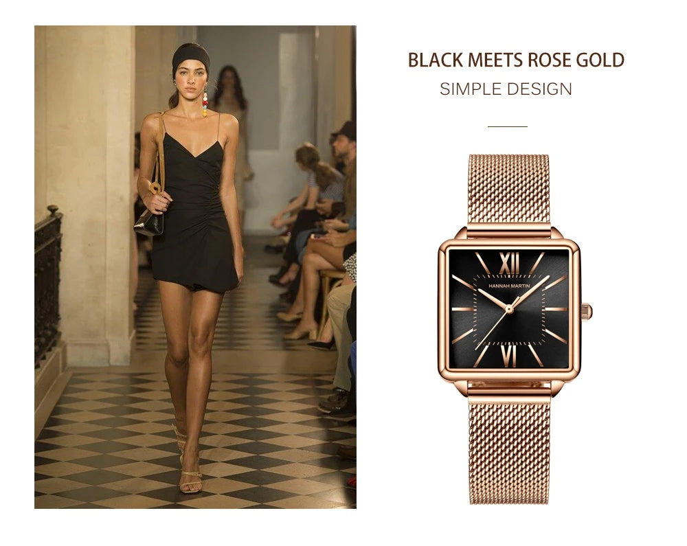 Japan Quartz Movement Green Dial Roman Square Watches Case Stanless Steel Fashion Wristwatch Ladies Rose Gold Watches For Women
