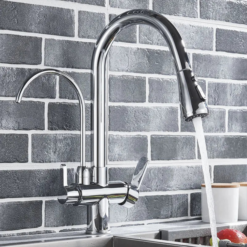 Gold /Black/Chrome Kithcen Purified Faucet Pull Out Water Filter Tap 2/3 Way Torneira Hot Cold Mixer Sink Crane Kitchen Drink