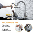 DQOK Kitchen Faucet Pull Out  Brushed Nickle Sensor Stainless Steel Black Smart Induction Mixed Tap Touch Control Sink Tap