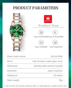 OLEVS Luxury Women Watch Camellia Quartz Japan Movement 30M Waterproof Watch For Women Ceramics Women Wristwatch