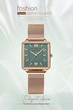 Japan Quartz Movement Green Dial Roman Square Watches Case Stanless Steel Fashion Wristwatch Ladies Rose Gold Watches For Women