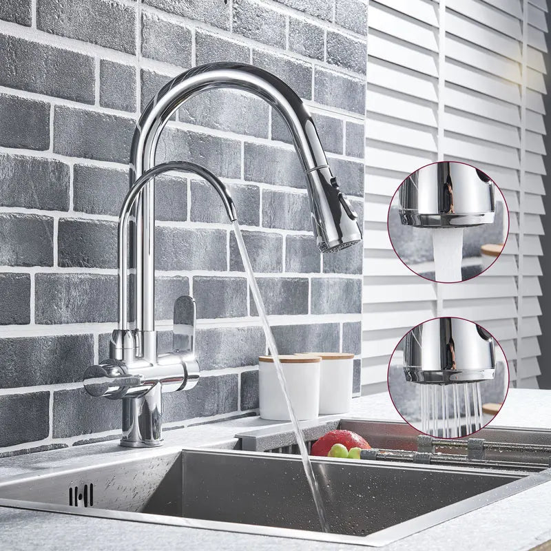 Gold /Black/Chrome Kithcen Purified Faucet Pull Out Water Filter Tap 2/3 Way Torneira Hot Cold Mixer Sink Crane Kitchen Drink