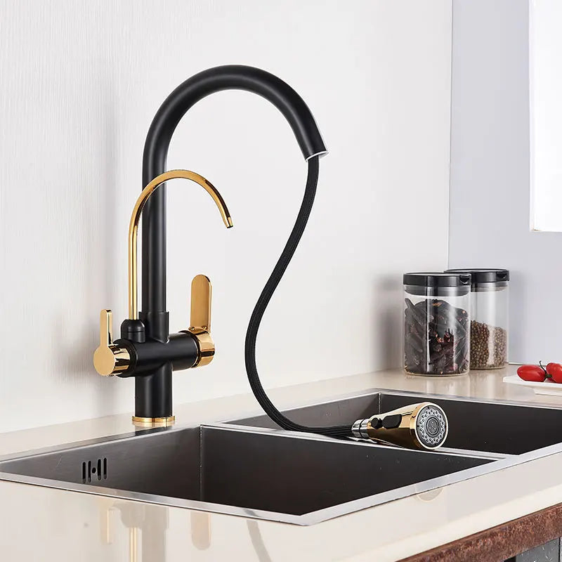 Gold /Black/Chrome Kithcen Purified Faucet Pull Out Water Filter Tap 2/3 Way Torneira Hot Cold Mixer Sink Crane Kitchen Drink