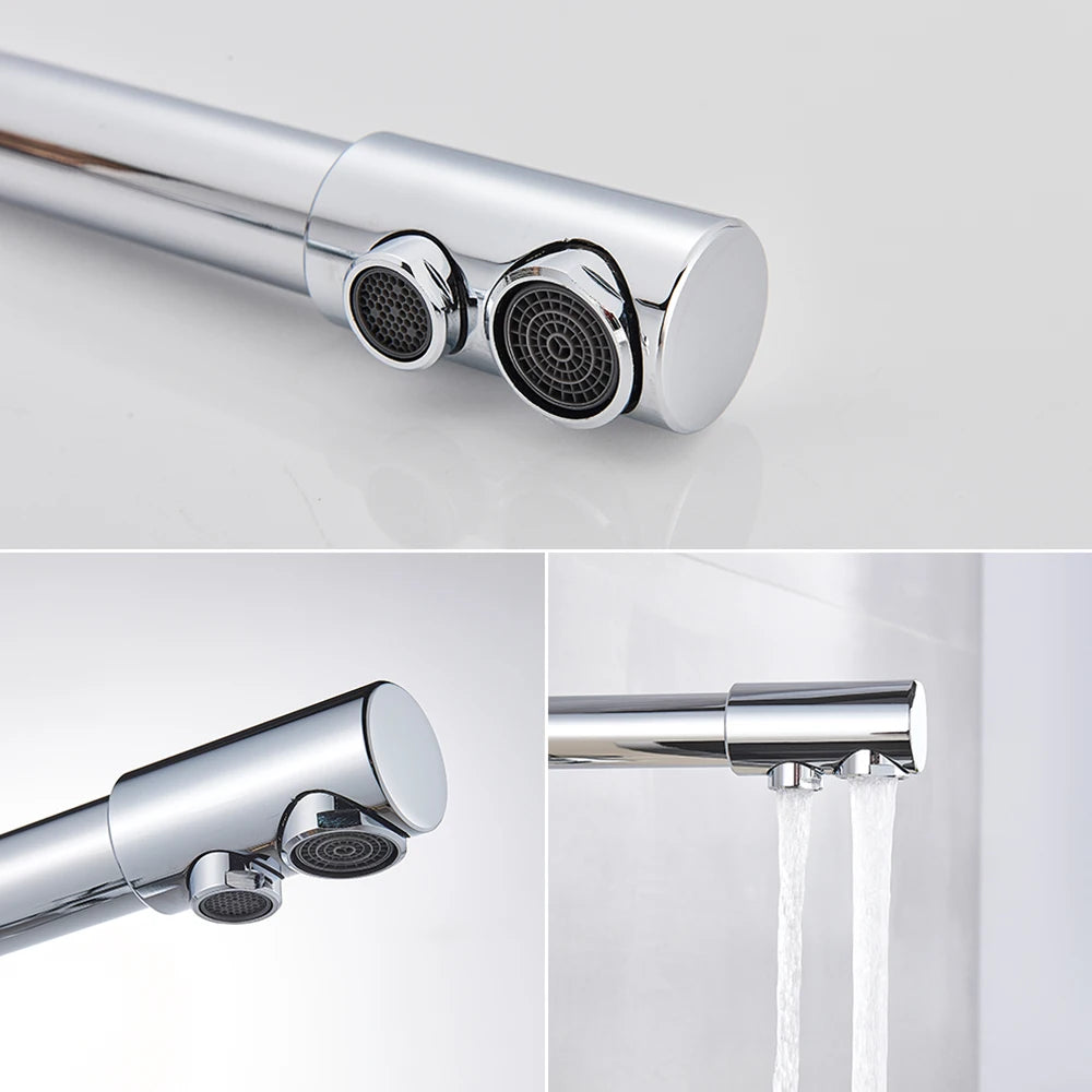 Chrome Purified Water Kitchen Faucet Pure Water Filter Deck Mounted Faucet Crane Dual Handles Hot Cold Water Mixer Taps