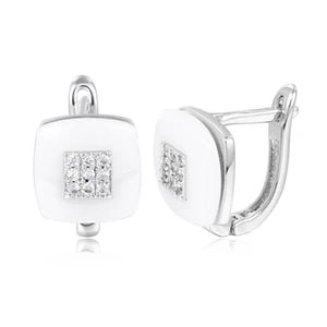 Fashion Square Stud Earrings Ceramic AAA Cubic Zirconia Silver Color Simple U Shape Korean Earrings For Women Send Friend
