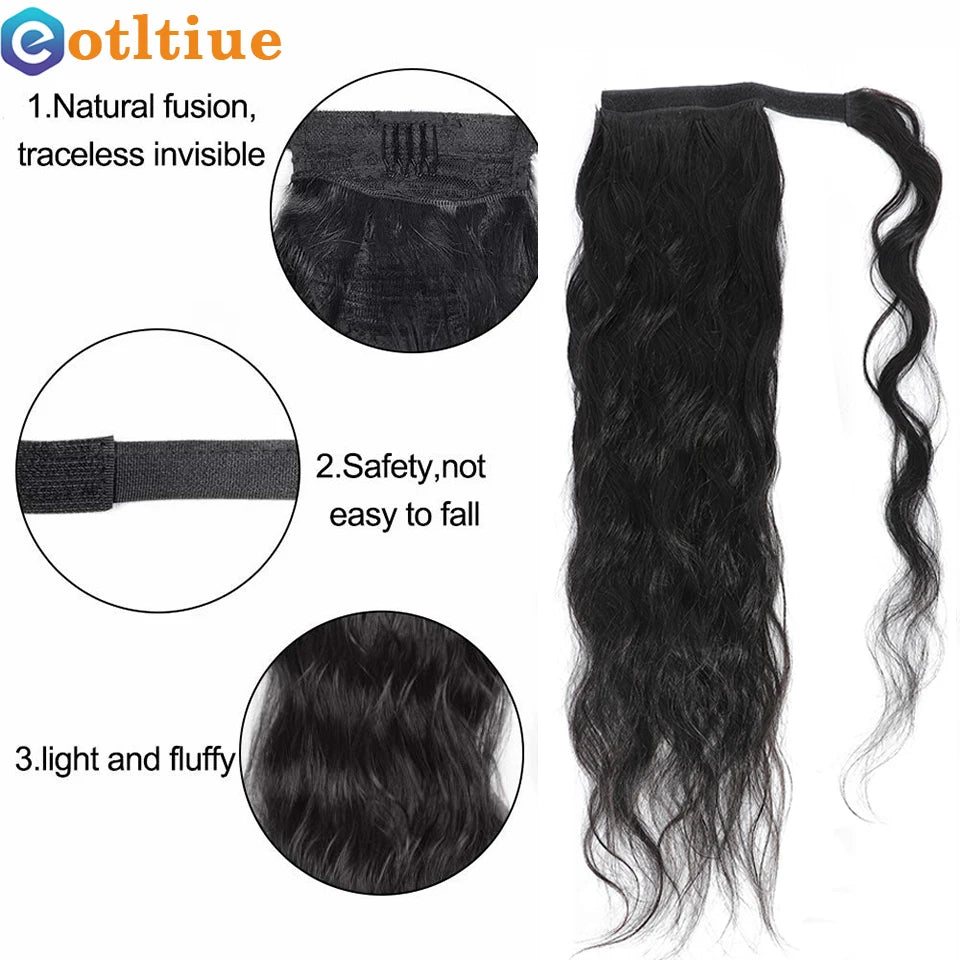 15A Body Wave Ponytail Human Hair Wrap Around Clip in Hairpiece Remy 3C Pony Tail Kinky Curly Ponytail Kinky Straight Ponytail
