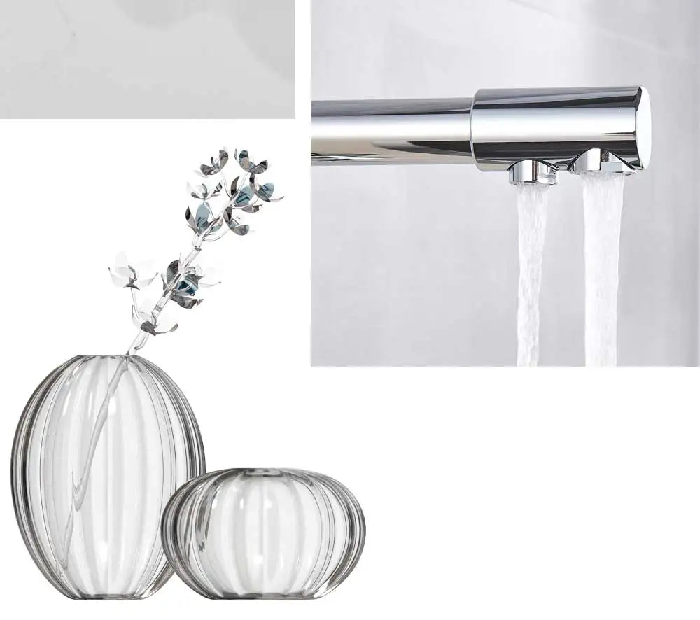 Chrome Purified Water Kitchen Faucet Pure Water Filter Deck Mounted Faucet Crane Dual Handles Hot Cold Water Mixer Taps