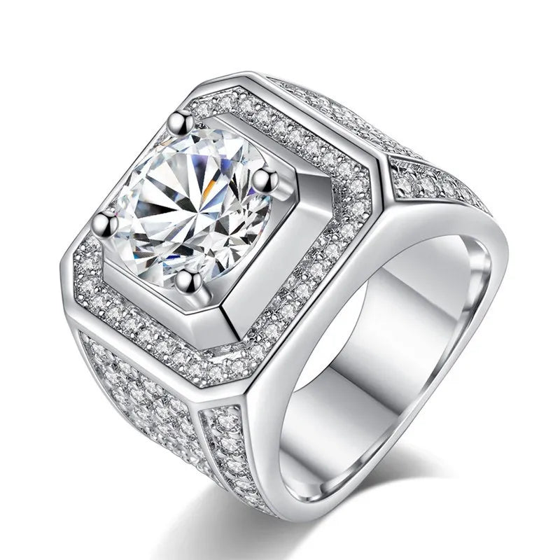 CC Rings For Men Luxurious Jewelry Bridegroom Wedding Engagement Silver-Plated Cubic Zirconia Round Ring Drop Shipping CC804