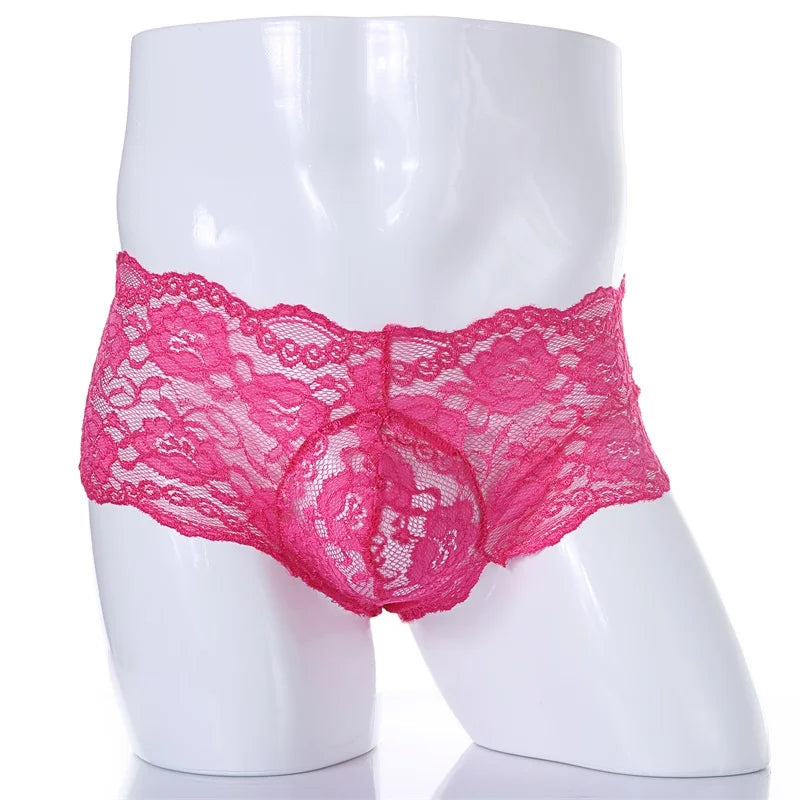 Lace Sexy Underwear Men Boxers Hombre Man Sissy Transparent Ultra Thin Panties U Convex Pouch Boxer Shorts Underpants Cueca