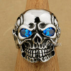 LINSION Punk Jewellery 316L Stainless Steel CZ Eyes Titan Skull Ring Mens Boys Biker Rock Style 3AX01