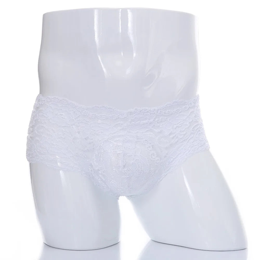 Lace Sexy Underwear Men Boxers Hombre Man Sissy Transparent Ultra Thin Panties U Convex Pouch Boxer Shorts Underpants Cueca