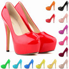 Sexy High Platform Party Shoes 2026 New Women Concise Solid Patent Leather High Heels Shoes Fashion Shallow Wedding Shoes Woman