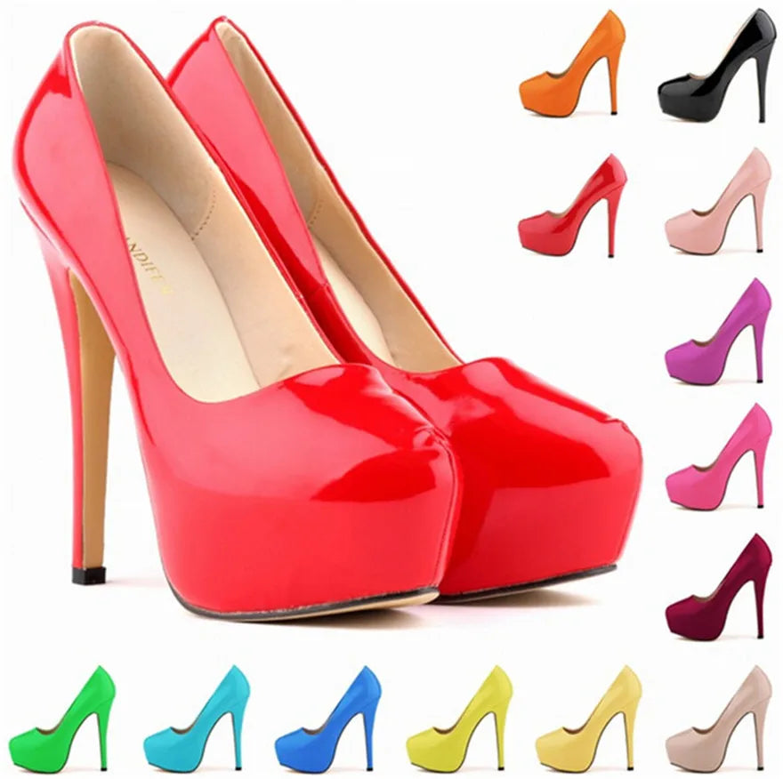Sexy High Platform Party Shoes 2026 New Women Concise Solid Patent Leather High Heels Shoes Fashion Shallow Wedding Shoes Woman