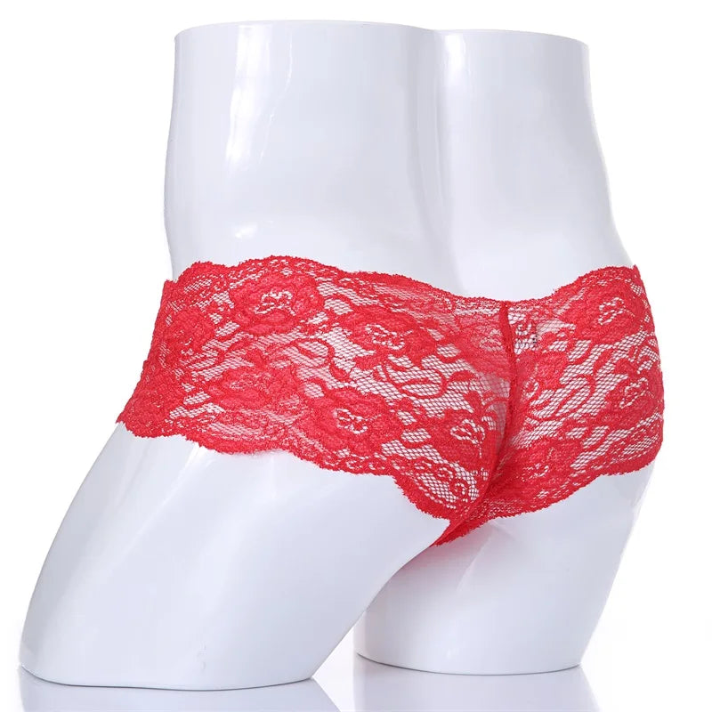Lace Sexy Underwear Men Boxers Hombre Man Sissy Transparent Ultra Thin Panties U Convex Pouch Boxer Shorts Underpants Cueca