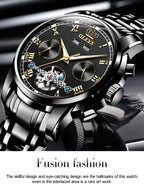 OLEVS Men's Watches Automatic Mechanical Business Wristwatch Waterproof Stainless Steel Strap Watch for Man Skeleton Calendar