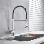 Kitchen Faucets Brush Brass Faucets for Kitchen Sink Single Lever Pull Out Spring Spout Mixers Tap Hot Cold Water Crane