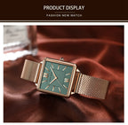 Japan Quartz Movement Green Dial Roman Square Watches Case Stanless Steel Fashion Wristwatch Ladies Rose Gold Watches For Women