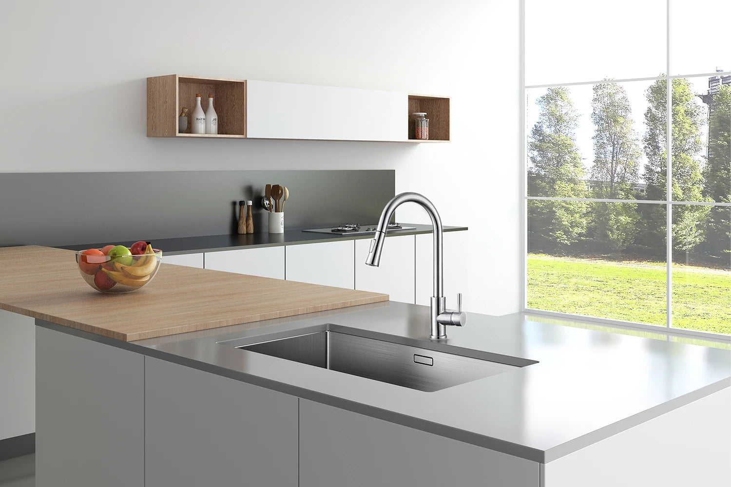 Kitchen Faucet Flexible Pull Out 2 Modes Nozzle Hot Cold Water Mixer Tap Deck Mounted Sprayer and Stream SUS 304 Faucets