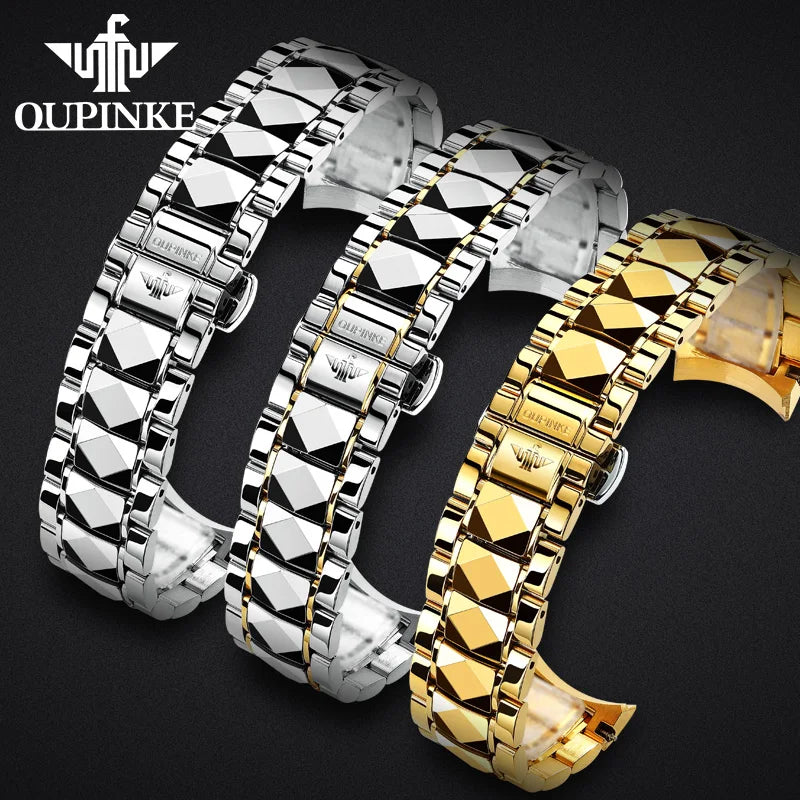 OUPINKE Watch Band Premium Solid Stainless Tungsten Steel Watch Bracelet Straps Wristband 20mm 22mm 24mm
