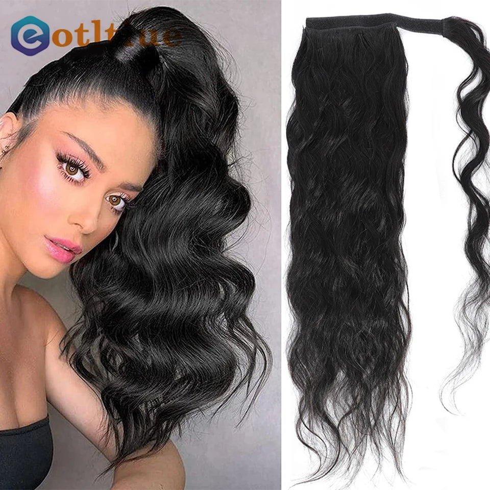 15A Body Wave Ponytail Human Hair Wrap Around Clip in Hairpiece Remy 3C Pony Tail Kinky Curly Ponytail Kinky Straight Ponytail