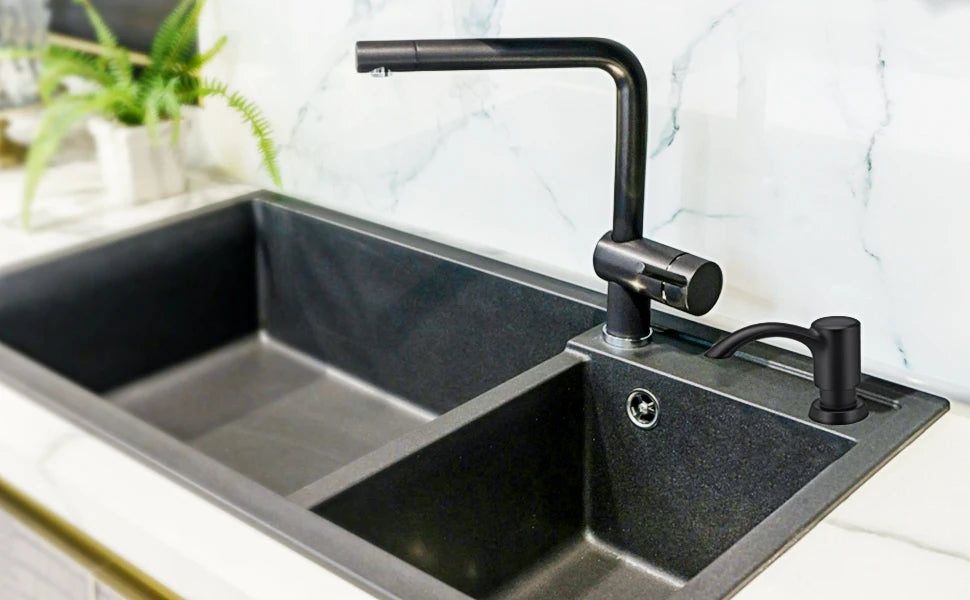 Samodra Nickel Soap dispenser Black Kitchen sink Counter Liquid Soap Dispenser Bottle kitchen accessories 350ml  Built in Pumps