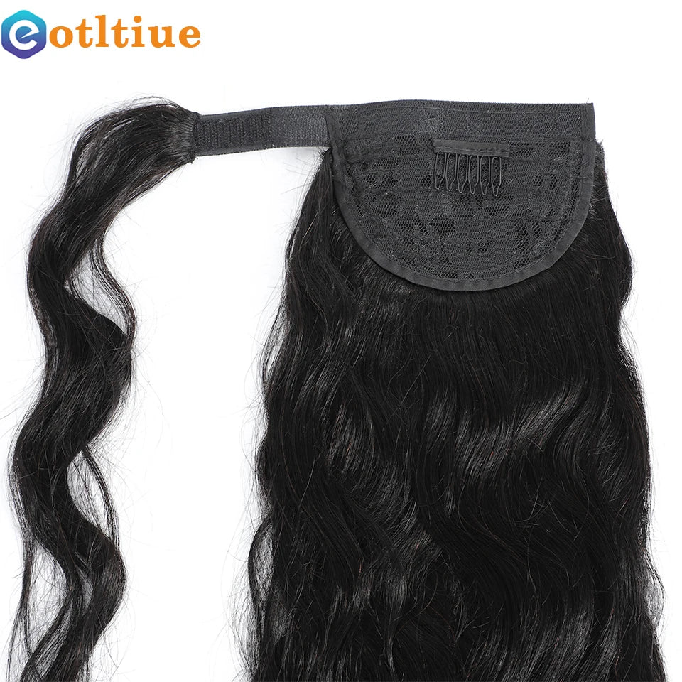 15A Body Wave Ponytail Human Hair Wrap Around Clip in Hairpiece Remy 3C Pony Tail Kinky Curly Ponytail Kinky Straight Ponytail