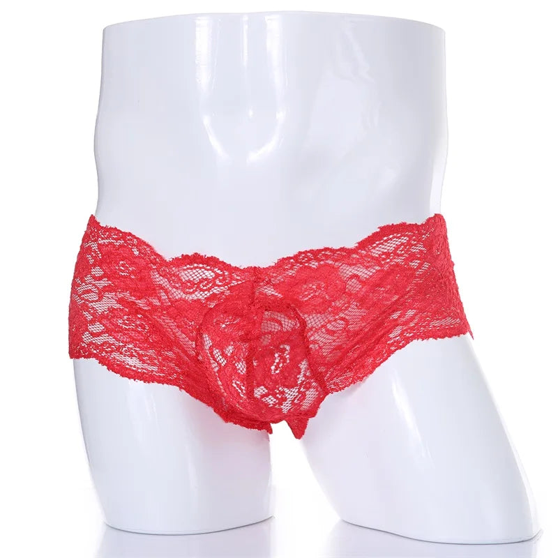 Lace Sexy Underwear Men Boxers Hombre Man Sissy Transparent Ultra Thin Panties U Convex Pouch Boxer Shorts Underpants Cueca