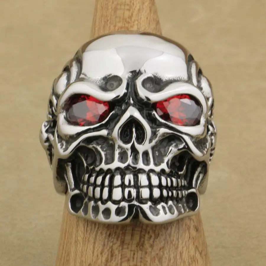 LINSION Punk Jewellery 316L Stainless Steel CZ Eyes Titan Skull Ring Mens Boys Biker Rock Style 3AX01