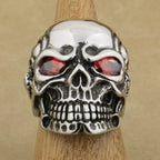 LINSION Punk Jewellery 316L Stainless Steel CZ Eyes Titan Skull Ring Mens Boys Biker Rock Style 3AX01
