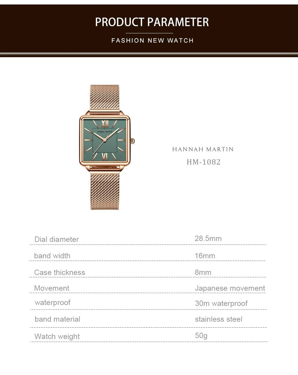 Japan Quartz Movement Green Dial Roman Square Watches Case Stanless Steel Fashion Wristwatch Ladies Rose Gold Watches For Women