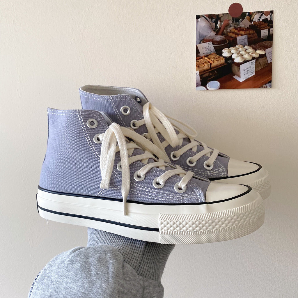 2025 Spring and Summer New Style Burgundy Versatile High-Top Canvas Shoes for Women Hong Kong Style Street Shoes for Women Ins